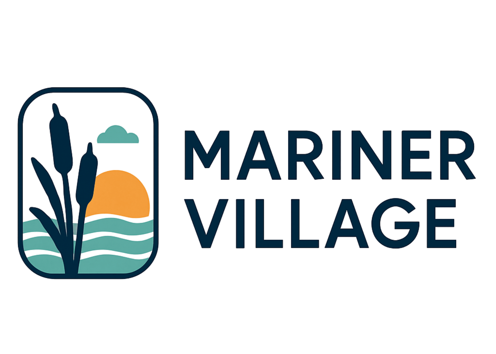 The image features a logo for Mariner Village with a sunset and plant illustrations.